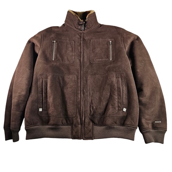 Sean John Mens Brown Suede Faux Fur Lined Bomber Jacket 2XL
